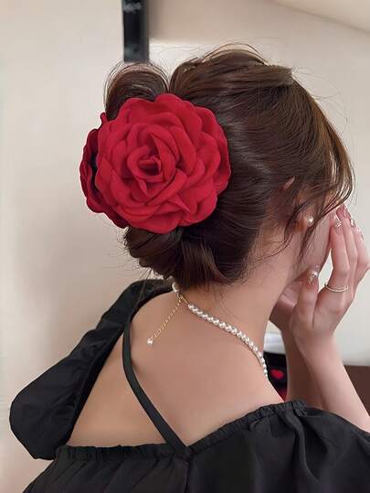 1 pieza Clip para el cabello con flor de rosa de San Valentín, Pasador de pelo en 3D con rosa para la parte posterior de la cabeza, Accesorio para el cabello para niñas y mujeres, Adecuado para uso diario y regalo, Pinzas de moda elegantes, Ganchos para el cabello casuales, Belleza Clip de mandíbula para el cabello