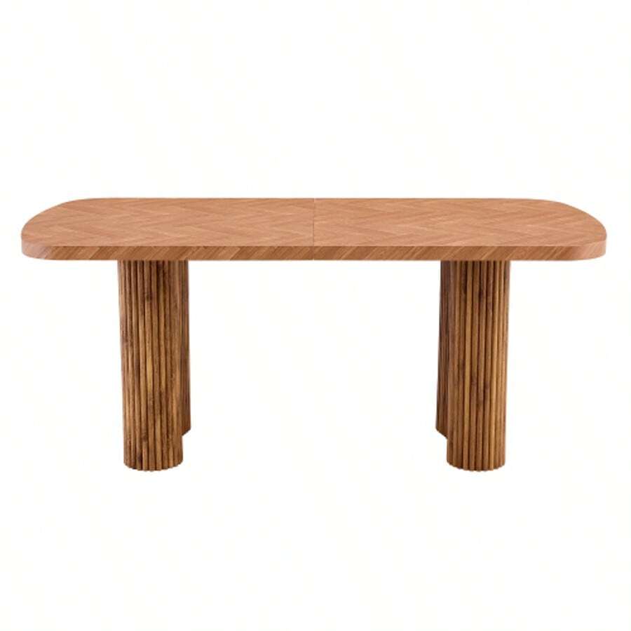 Nussbaumfarbiger Esstisch mit bogenförmiger Säulenstütze – 180*90cm grande Abmessungen, multifuncional para Esszimmer und Empfangsbereich im modernen Zuhause, stilvolles Design - Cor natural 1 - Ver 1