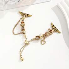 1pc Women's Stainless Steel Beaded Chain Watch Band Strap Fits 38/40/41/42/44/45/49mm For Apple Watch Ultra/SE/8/7/6/5/4/3/2/1 - Gold - View 2