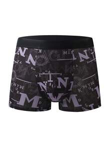 4pcs Men's Boxer Briefs, Fashion Letter Print Lightweight Breathable Underwear, Assorted Letter Graphic Patterns - Multicolor - View 6