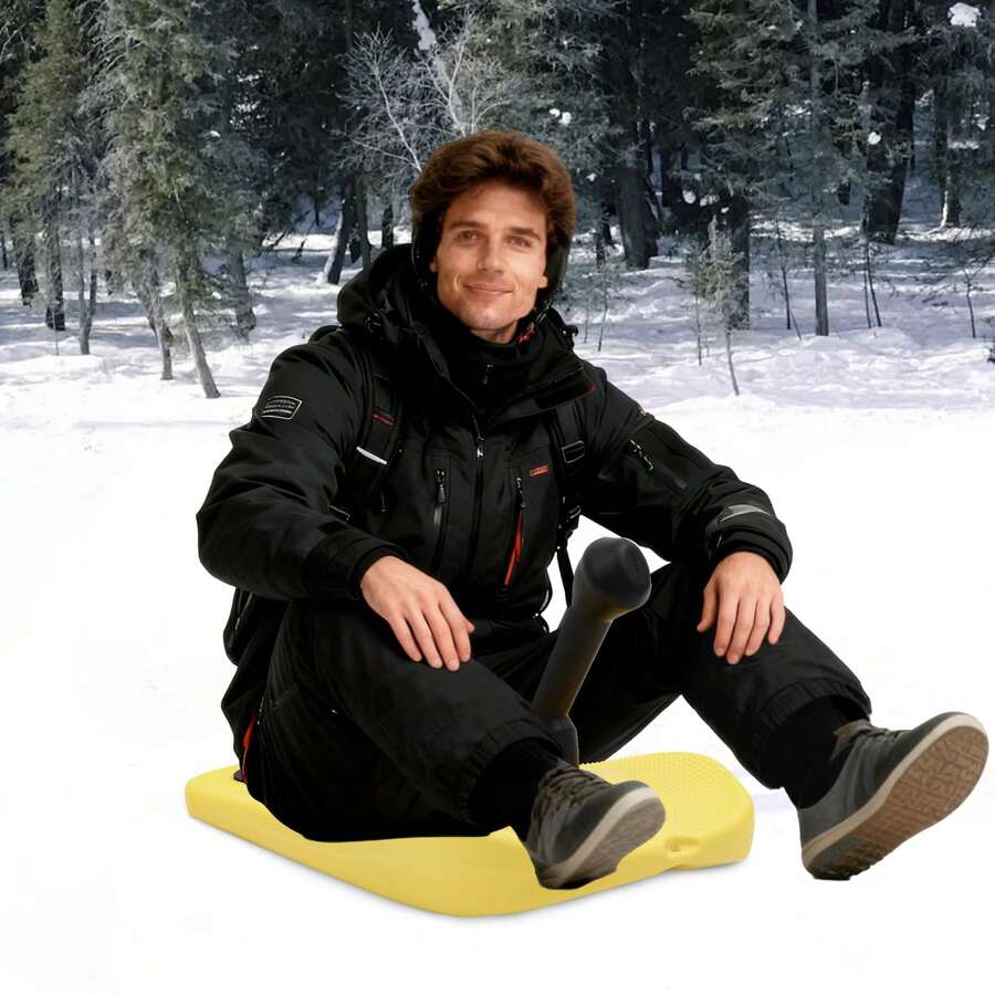 LianDu-US Sledding Snowboard With Handle And Pull Rope For Winter Fun, Skiing, Sandy Terrain, Grassy Areas, 21*12.2*12.2 Inches (Yellow) - Yellow - View 1