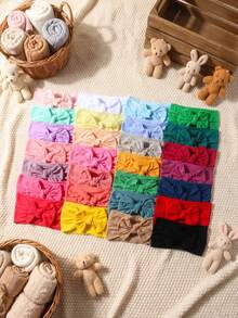 28pcs/Set Newborn Baby Boy Girl Candy Color Soft Nylon Elastic Multifunctional Headbands Set, Suitable For Daily Use - Multicolor - View 9