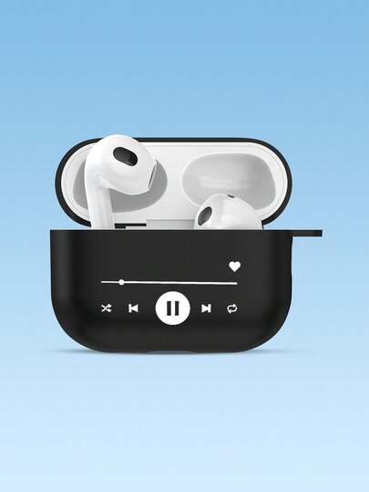 1 pieza Funda protectora suave mate negra para AirPods 2/3/4/PRO/PRO2/PRO3 con icono de control de música, barra de volumen, pausa y salto de canción, estampado 2D versátil y creativo, adecuado como regalo para novia, mejor amiga, esposa, pareja, tía, jefe, hermana, compañero de clase, maestro, regalo de cumpleaños/festividad