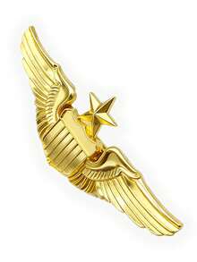 1枚金色飞行员徽章，可用于制服衬衫、西装、帽子、包包装饰，金属材质，衬衫翻领别针 - 金色 - 查看 4