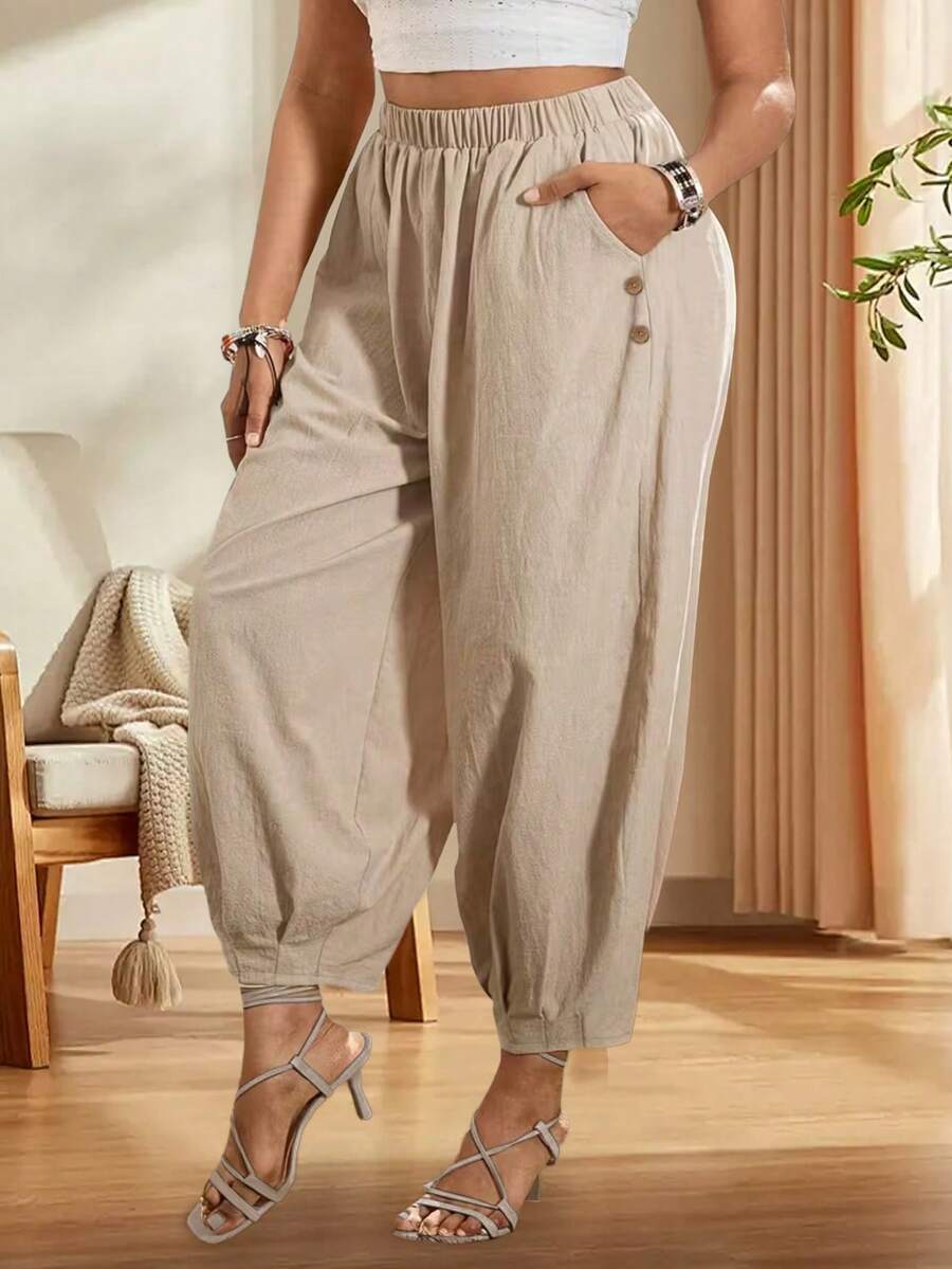 Women's Beige Wide Leg Pants - Elegant, Suitable For Office And Formal Occasions, Neutral Color Machine Washable Palazzo Pants, Professional Attire, Fashionable And Refined, Bottom Wear, Must-Have For Fashion Enthusiasts Spring - Apricot - View 1