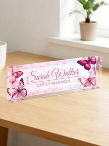 Customized Desktop Nameplate, 20 Styles Available, Customizable Text, Floral Transparent Acrylic Block, Personalized Office Decor Gift Suitable For Boss, Teacher, Colleague, Ladies And Gentlemen - Multicolor - View 23