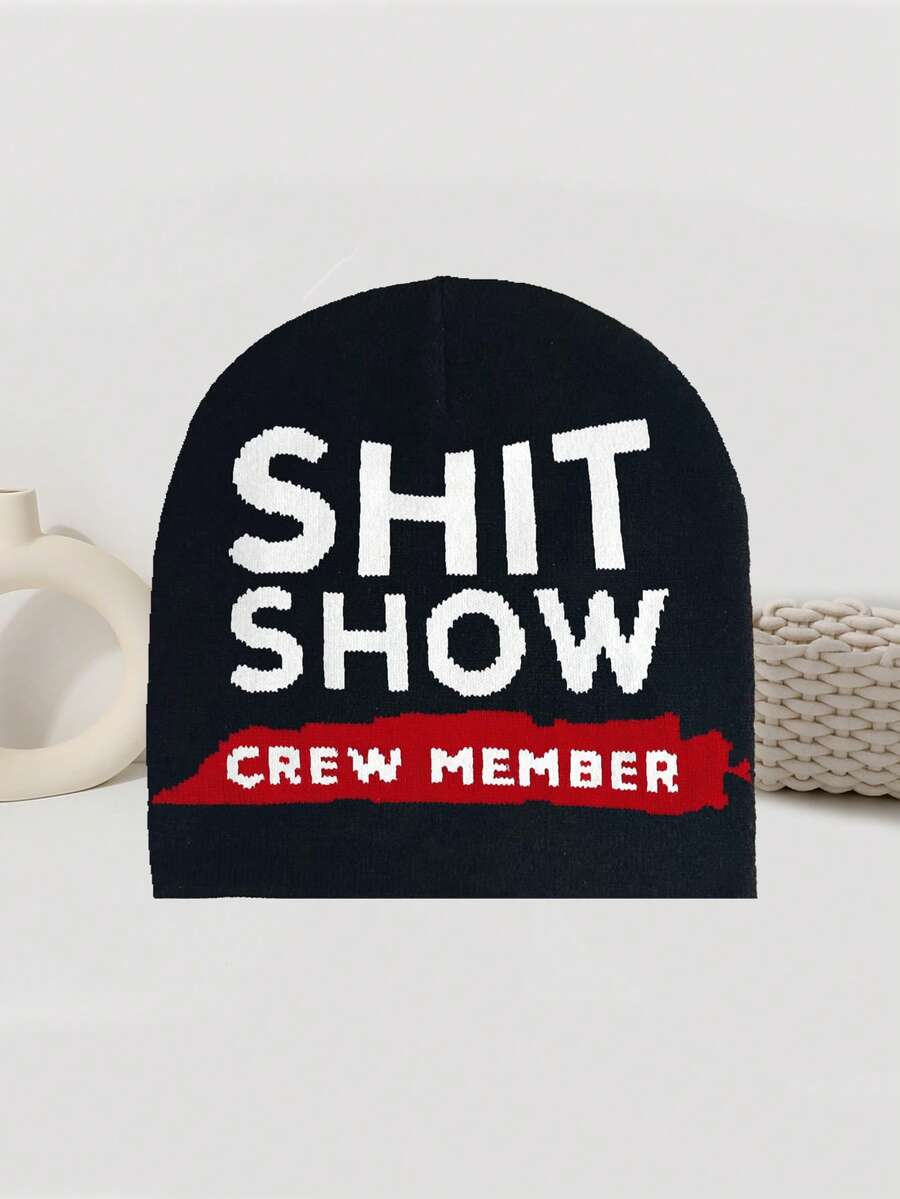 提花针织帽，时尚字母设计，秋冬户外骑行帽，保暖滑雪帽，Y2K街头风针织帽，秋冬美学 - show - 查看 1