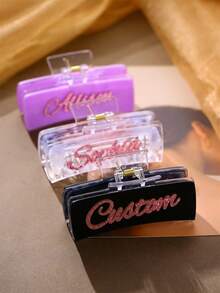 Customized Personalized Acrylic Name Hairpin Cute Cartoon Design Best Unique Gift For Couples Letter Acrylic Holiday Valentine's Day Gift - Glitter Pink - Shark Clip - View 7