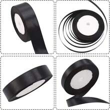 优雅黑色缎带 - 可重复使用的蝴蝶结缎带，单面闪亮手工缎带，适用于婚礼装饰、礼品包装、编发、DIY手工 - 厚实质感缎带 - 黑色 - 查看 8