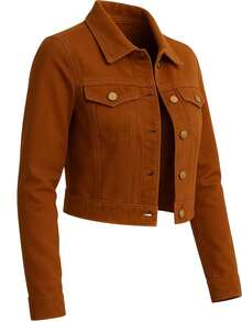 Jaqueta Jeans Feminina Denim Manga Longa Cores Desfiada Linha Premium - Terracota Barra Feita - Visão 2