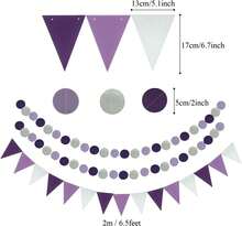 Hanging Paper Pump Fans, Triangular Strips And Paper Circles With Glitter, Garland, Decorative Paper For Parties, Weddings, Birthdays, Festivals, Christmas, Events, Carnivals - 紫色 - 查看 5