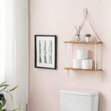 双层乡村风木质悬浮置物架，波西米亚风墙面装饰套装，适用于卧室、浴室、客厅、儿童房、宿舍，可用于展示植物和照片。