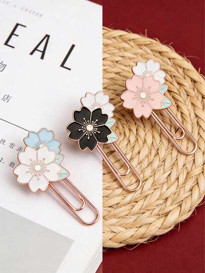 1pc/3pcs Creative Metal Bookmarks, Elegant Sakura Paperclip Design, Stationery Bookmark Decor. Suitable For Folders, Books, Manuals, Student Supplies, Also A Cute Gift For Kids In Back To School Season.