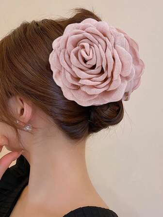 1 st damer rosa 9 cm tyg stor flerskiktad rosblomma hårklämma för elegant håruppsättning, lämplig för daglig användning bohemisk rosa accessoarer alla hjärtans dag eleganta hårspännen alla hjärtans dag accessoarer gåva