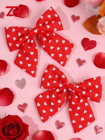 2 Stück Valentinstag rote Haarspangen mit Herzmuster, geeignet für Mädchen und Teenager, rote Haarspangen, süße und niedliche Stoffhaarspangen, Alligatorspangen, Geschenke für Mädchen, Date Haarzubehör, Valentinstag Frauenhaarschmuck Valentinstag Muse