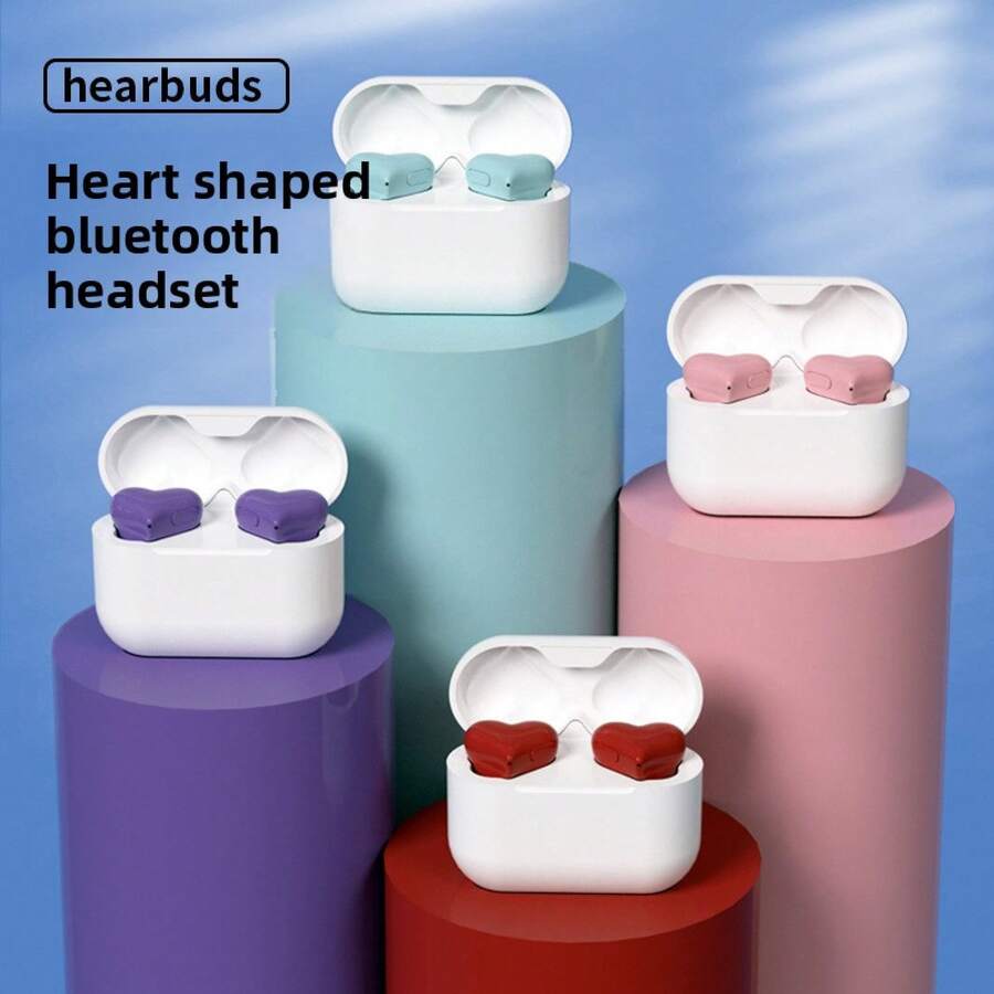 Heart-Shaped Earbuds Women 4 Colors Red Blue Pink Purple LED Breathing Light Premium Material Deep Bass Active Noise Canceling Long-Lasting Battery Wireless Headphones IOS Android Compatible Valentine's Day Galentine's Day Anniversary Graduation Girlfriend - 高級紅(盒裝) - 查看 1