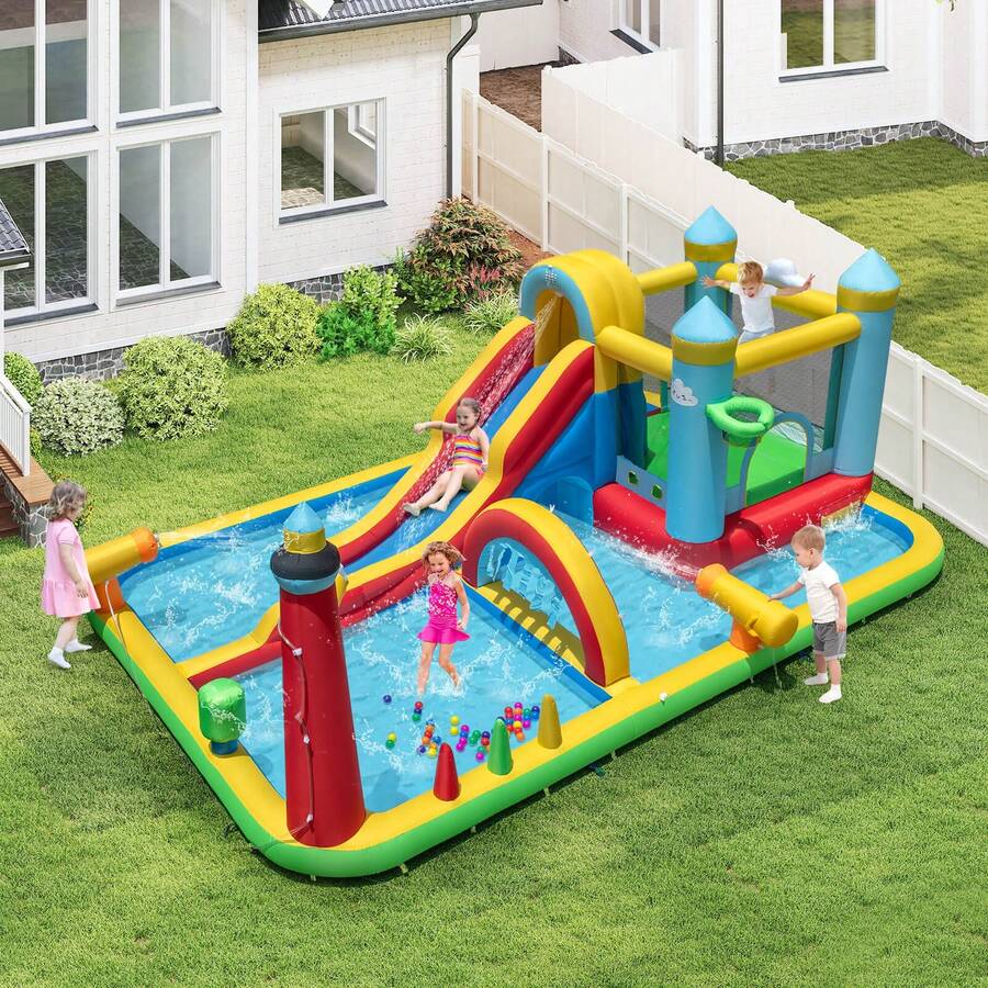 Lifezeal Inflatable Water Park With Ocean Balls Climbing Wall Ball Pit Toss Ring Toss Game - Multicolor - View 1
