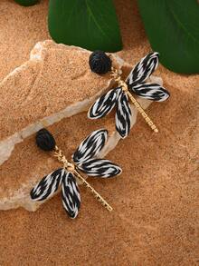 1 Pair Of Beach Vacation Style Dragonfly Black Earrings - Multicolor - View 3