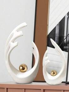 2 piezas de figuras decorativas blancas y doradas, decoración de dormitorio negro y dorado, estatuas de arte moderno abstracto, adecuadas para sala de estar, oficina, comedor, centro de mesa de comedor negro y dorado, adecuado para el comedor - Fénix platino - Ver 2