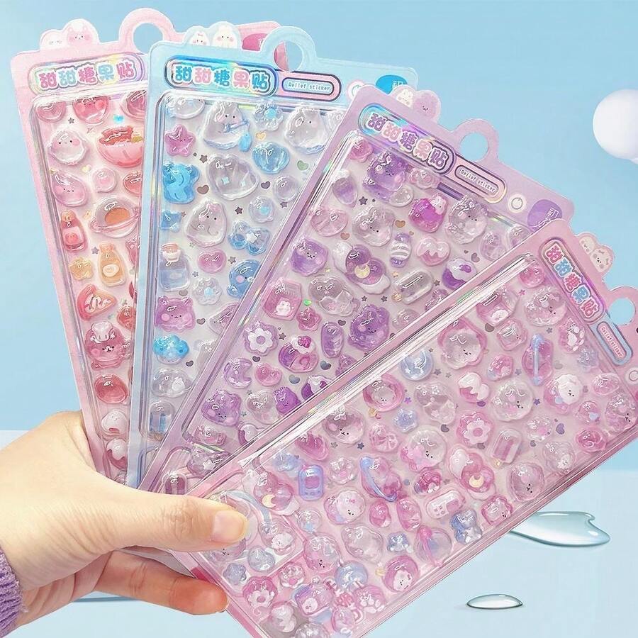 3D Embossed Stickers Cartoon Cute Transparent Small Animals Girls Scrapbooking Stickers For Water Bottle, Phone Case, DIY Crafts, Jewelry Making, Reward Stickers - Multicolor - View 1
