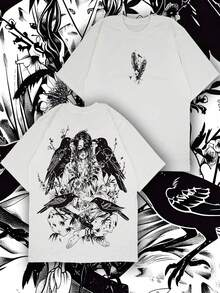 Men's Summer Sports Dark Graphic Print Round Neck Short Sleeve T-Shirt, Casual Short Sleeve - White - View 6