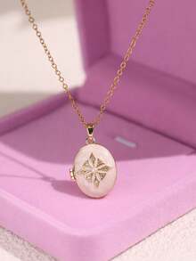 复古浪漫金色不对称相框项链，蓝白树脂心形贝壳项链，优雅多层女士首饰，相框项链（不含包装盒） - 彩色 - 查看 24