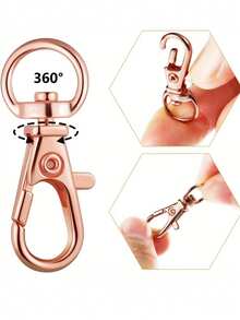 100pcs Christmas Lobster Clasp Keychains, 50pcs Key Chains, 50pcs Keyrings, DIY Craft, Valentine's Day Gift, Unisex, 1.25 Inch/32mm (10pcs Lanyards + 10pcs Keyrings) - Gold - View 3