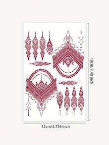 1pc Finger Tattoo Sticker, Floral Totem Pattern, Waterproof Temporary Tattoo Sticker, Fashionable Design Suitable For People - Red - View 4