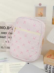 1 件装大容量印花图案便携式防尘书套 时尚蝴蝶结圣经套 女士书籍保护套 绗缝圣经袋 印花圣经收纳袋 带提手绗缝收纳袋 书籍保护套 家用收纳袋 带拉链口袋和提手，圣经学习用品 教师礼物 返校礼物 女孩可爱生日礼物