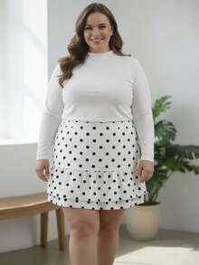 Women's Plus Size Skirt Stylish Dot Print High Waist Ruffled Hem A Line Skirt For Spring/Summer - White - View 5