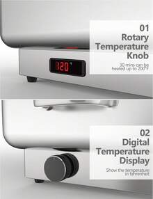 Servidores y calentadores eléctricos de buffet de platos de chafing, calentadores comerciales de alimentos de acero inoxidable con pantalla de control de temperatura de la sartén para restaurantes, fiestas y festivales - 1/1 Tamaño completo + 2 * 1/2 Medio tamaño - Ver 6