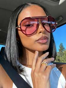 1 Stück Oversized Pilotenbrille mit Einzelsteg, Retro-Quadratische Brille im europäischen und amerikanischen Stil, geeignet für Sommer, Strand, Straßenmode, alle Jahreszeiten - Rot - Übersicht 2