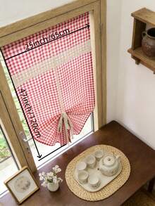 1件农舍风格亚麻系带格子厨房窗帘，波西米亚钩编蕾丝格子窗帘，适用于厨房、餐厅、客厅 - 紅色 - 查看 6