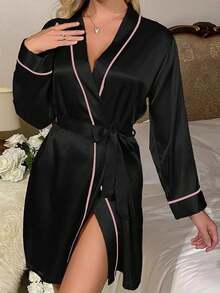1pc Women's Short Pure Silk Robe, Bridesmaid Bride Party Satin Sleepwear, Length Approx. 86cm - Multicolor - View 3