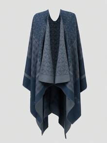 1 chiếc khăn choàng màu trơn, áo choàng hai mặt có thiết kế xẻ tà, chất liệu giả cashmere, áo khoác du lịch ấm áp đơn giản mùa đông thu, phong cách Boho, thích hợp mặc hàng ngày/đi làm/làm việc văn phòng có điều hòa. - Màu xanh hải quân - Xem 5