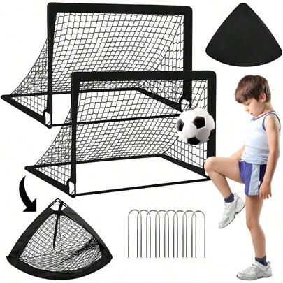 Portería de Fútbol Plegable 120x90x90 cm, Kit de 2 con Bolsa de Transporte, Ligera y Portátil, Estructura de Fibra de Vidrio, Fácil de Armar