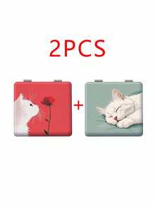 1pc Classic Cartoon Cat Series Portable Vanity Mirror, Foldable Lightweight Compact Handheld Mirror, Durable PU Leather, Metal Vacuum Plating, Suitable For All Occasions And People, Foldable Square Pocket Mirror,Giveaways,Travel,Cheap Stuff,Travel Essential - Multicolor - View 11