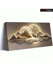 1 Piece Large Frame Canvas Painting Art Print,2D Canvas Painting,Golden Moonlight Mountain Landscape, High Quality Wall Art Printed Poster Can Be Hung Directly,Pine Frame, Autumn Decor- Perfect Gift For Art Lovers & Home Decor Enthusiasts - 彩色 - 查看 15