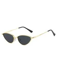 1 Cặp kính thời trang nữ gọng kim loại vàng hình mắt mèo, kiểu dáng retro, gọng nhỏ, phong cách đường phố. - Vàng - Xem 3