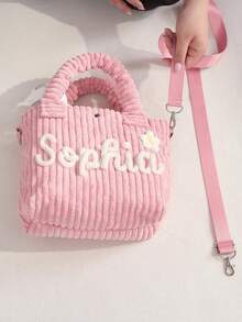 1-Piece Personalized Crossbody Bag, Custom Soft Corduroy Children's Bag, Detachable Satin Shoulder Strap, A Unique Gift For Children, Cute Back-To-School Children's Crossbody Bag, New Year's Gift, Easter Gift. - Nhiều màu - Xem 10