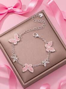 1pc Fashionable Cute & Lively Pink Butterfly Girl Bracelet, Suitable For Daily Wear