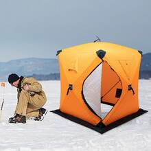 Pop Up Ice Fishing Tent, Insulated Ice Fishing Shelter, Thermal Ice Fishing Tent With Three Layers Of Cotton Insulation, Windproof And Warm, Function Upgrades Fishing Gear And Equipment - 橘色 - 查看 3