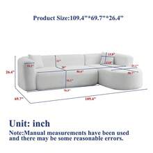 109.4" Modular Sectional Sofa Luxury Modern Curved Back Sofa,Chenille Fabric Two Throw Pillows,Minimalist Comfortable L-Shape Boneless Cloud Couch For Living Room Apartment (Right Chaise Beige) - 黑色 + 布藝 + 三座 + 泡沫 - 查看 3