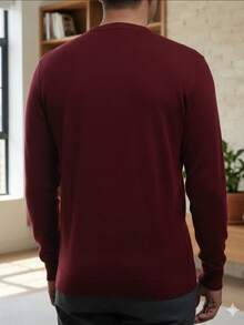 Men's Cold Weather Blouse | Men's Knitted Sweater | Winter Knitted Wool Pullover Long Sleeve V-Neck - 紅木色 - 查看 5