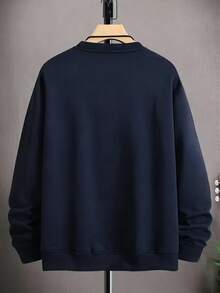 Sudadera Casual de Cuello Redondo con Patrón de Castillo de Dibujos Animados en Color Degradado para Hombres - Azul Marino - Ver 2