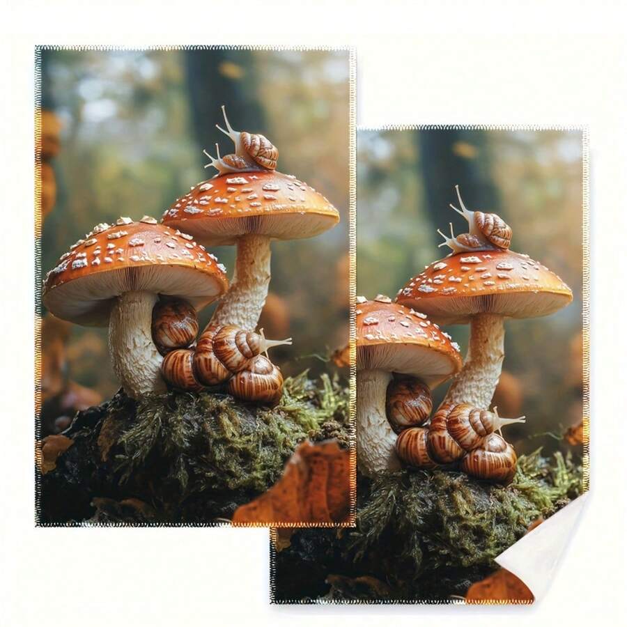 2pcs Snails And Mushrooms Printed Kitchen Towels, 16x24 Inch, Decorative Dish Towels For Cooking, Baking, Bathroom - Holiday Tea Towels, Housewarming Gifts, Fade-Resistant Polyester, Kitchen Rags, BJB4568 - 彩色 - 查看 1