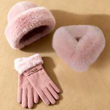1 Set Of Solid Color Versatile Hat, Scarf And Gloves, Windproof, Suitable For Outdoor Use, Available In Multiple Colors Cold Weather Outfit Women Valentines Gift - Multicolor - View 7