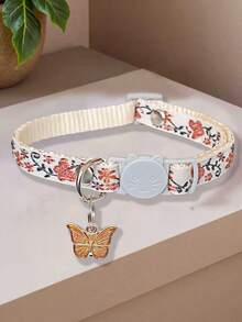 1件装宠物项圈，绣有花朵图案，配有彩色蝴蝶吊坠和铃铛，适合小猫、小狗和小型犬。 - 彩色 - 查看 12