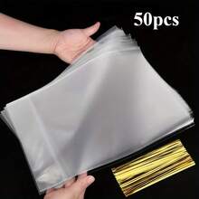 25/50/100pcs Flat-Bottomed Corner Processing Bags, Transparent Cellophane Gift Bags, Gift Bags With Knotting Ropes, Suitable For Packaging Small Gifts For Parties, Wedding Birthday And Thanksgiving - Multicolor - View 2