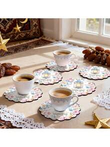 4Pcs Wooden Coaster Set, Ramadan Kareem, Desktop Decorations, Suitable For Ramadan, Eid Party Decorations